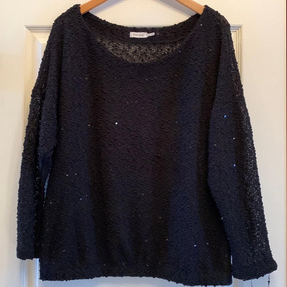 Blue Bird- Sheer Black Top with sequins.